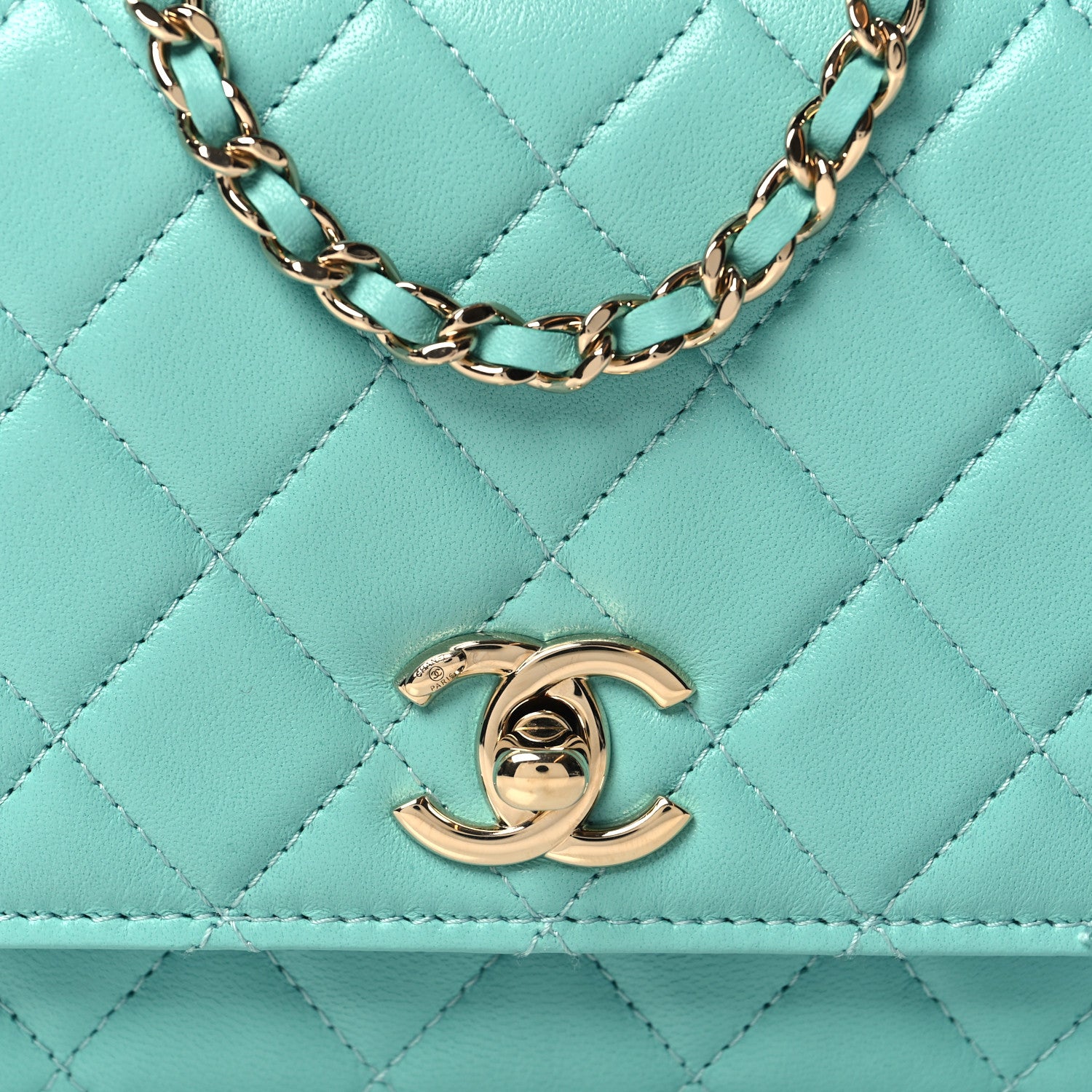 Chanel Lambskin Quilted Trendy CC Wallet On Chain WOC Turquoise 9 of 13
