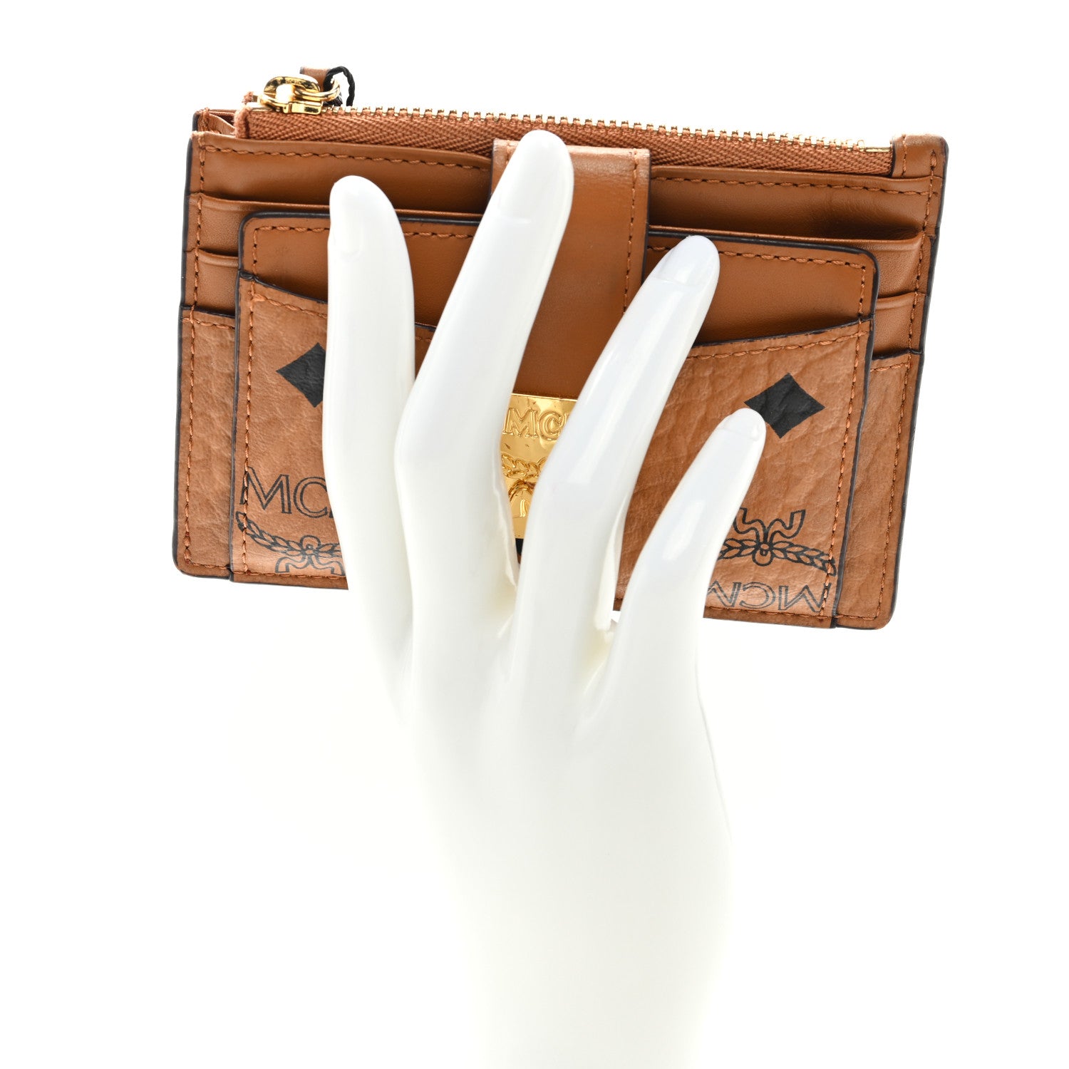 MCM Calfskin Visetos Patricia Mini Card Holder Cognac 2 of 7