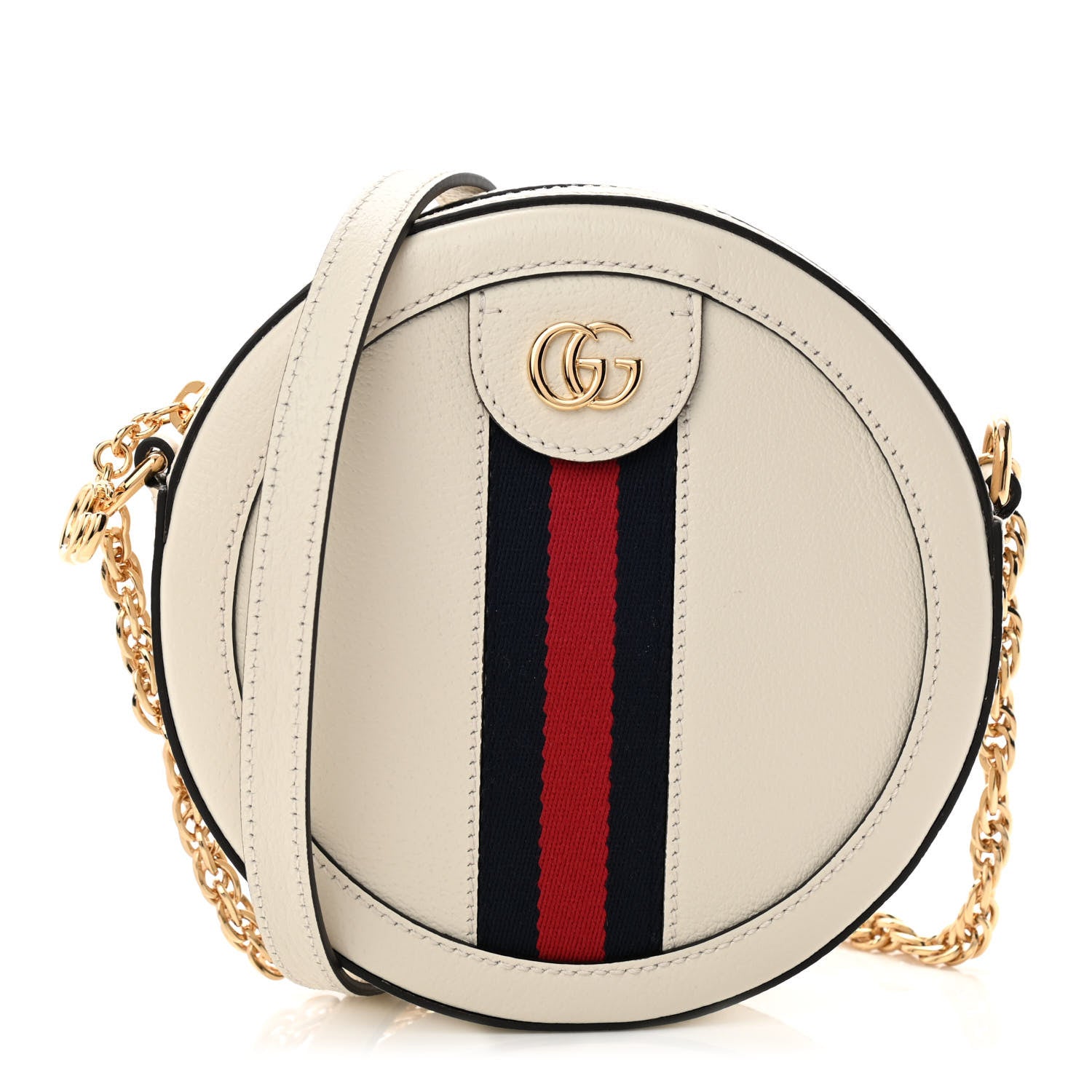 Gucci Textured Calfskin Web Mini Ophidia Round Shoulder Bag Mystic White 1 of 12