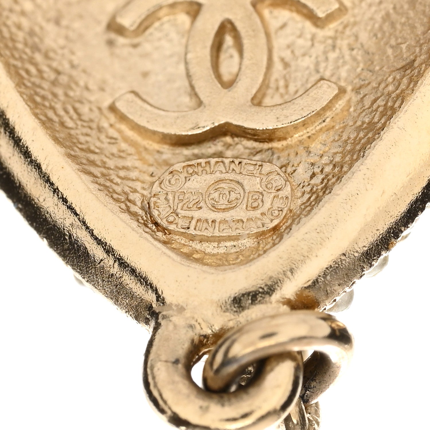 Chanel Pearl Crystal CC Heart Drop Earrings Gold White 4 of 4