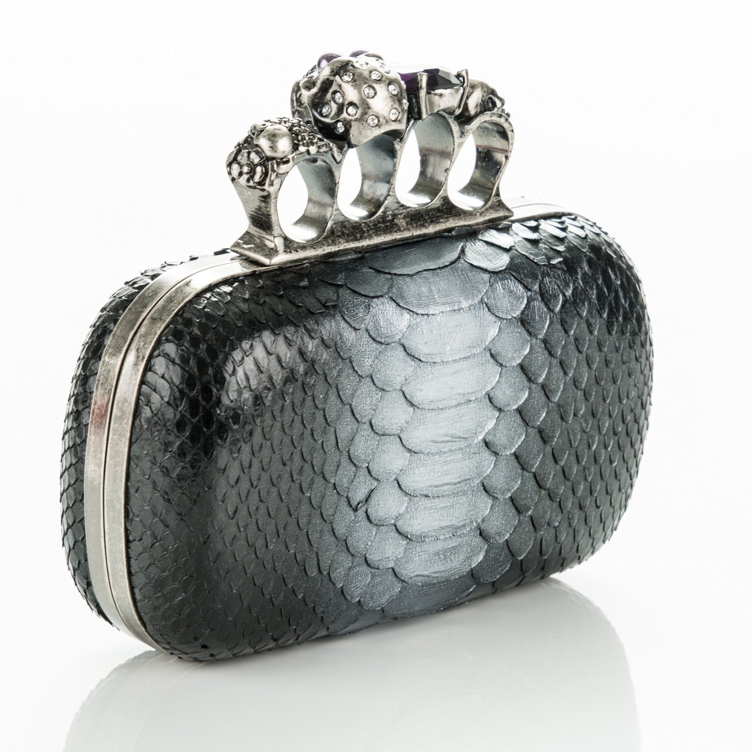 Alexander McQueen Python Knuckle Box Clutch Black Silver 3 of 8