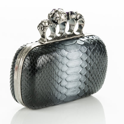 Alexander McQueen Python Knuckle Box Clutch Black Silver 3 of 8