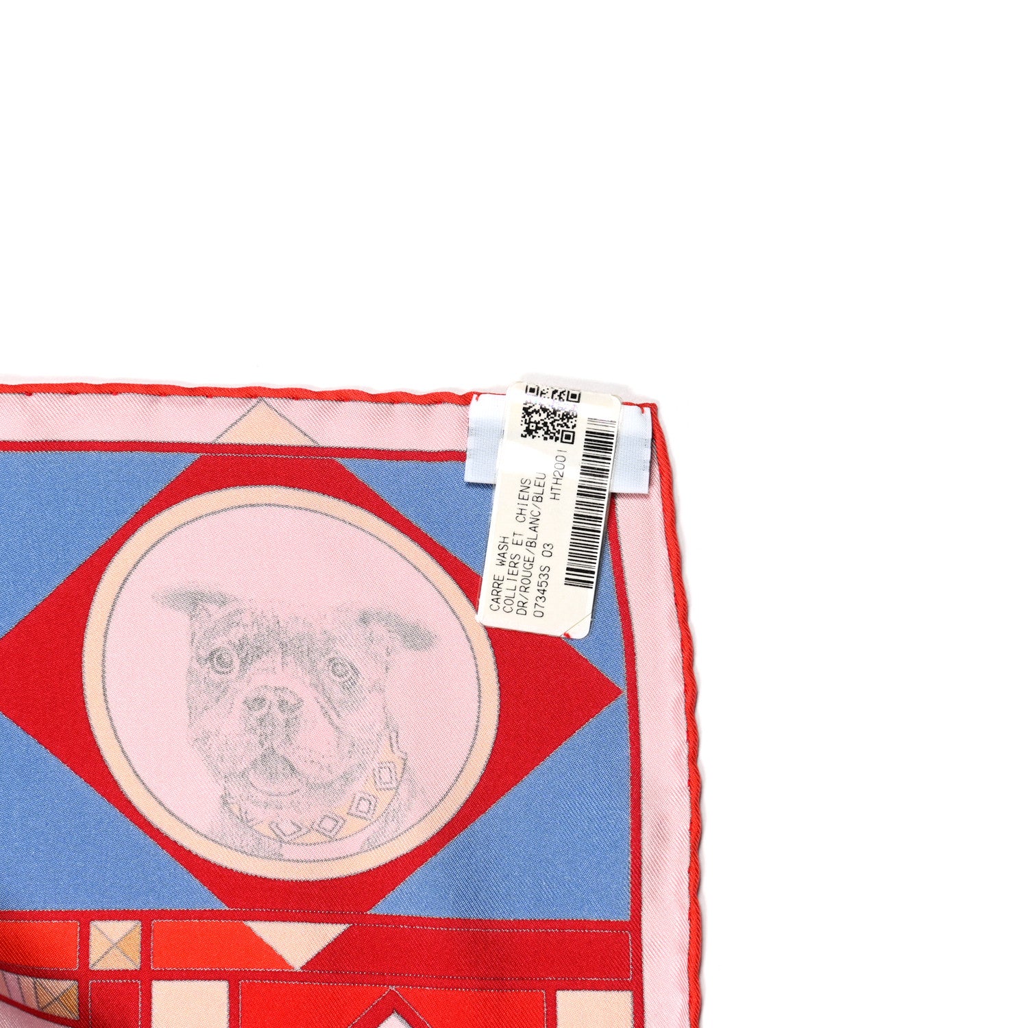 Hermes Silk Carre Wash Colliers de Chiens Scarf 90 Rouge White Bleu 5 of 5