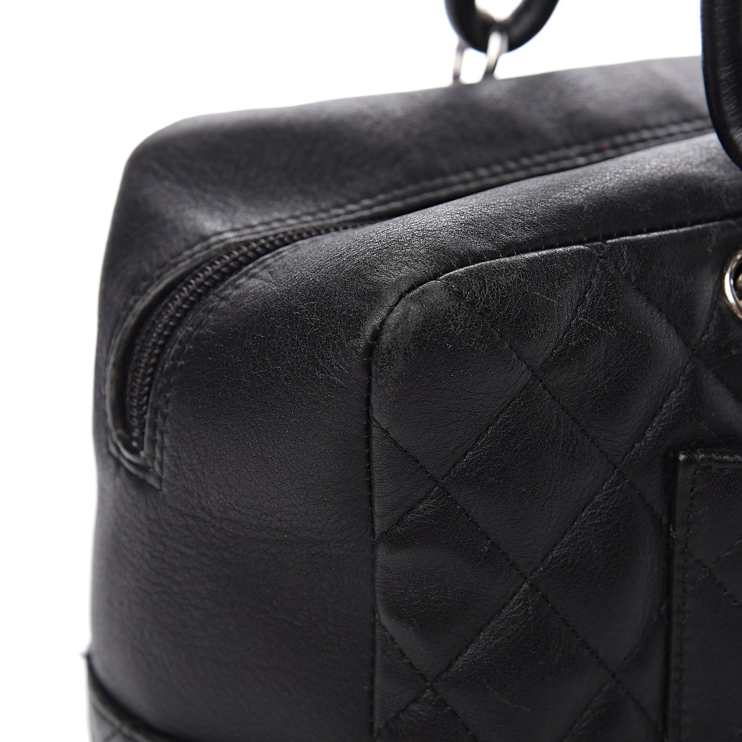 Calfskin Quilted Large Cambon Bowler Black White