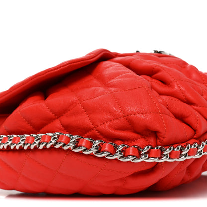 Chanel Washed Lambskin Quilted Large Chain Around Messenger Red 10 of 10