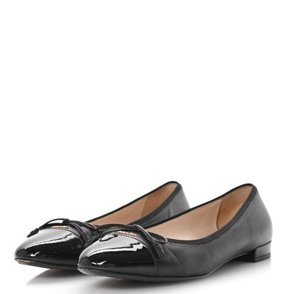 Prada Nappa Vernice Cap Toe Logo Bow Ballerina Flats 38.5 Black 4 of 8