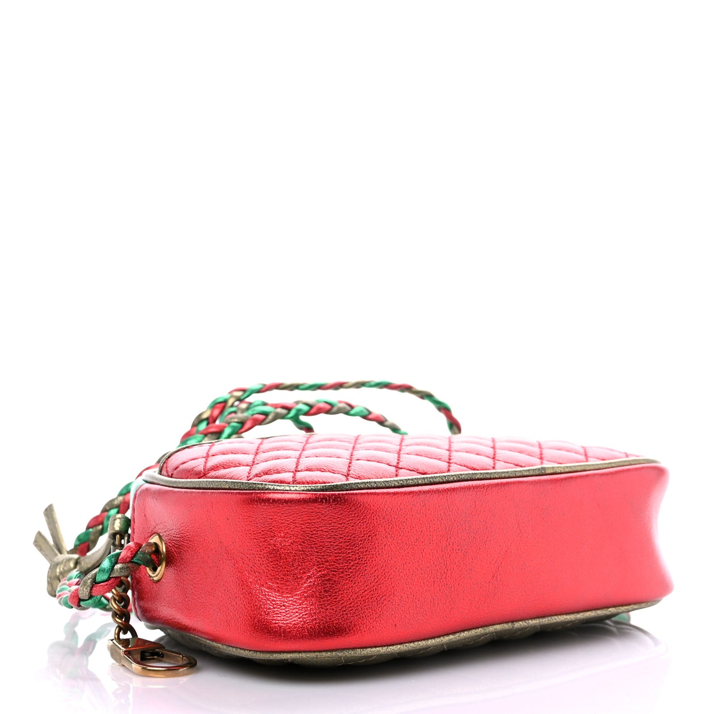 Laminated Nappa Trapuntata Mini Zumi Dome Shoulder Bag Rosso Jasmine Green Rame