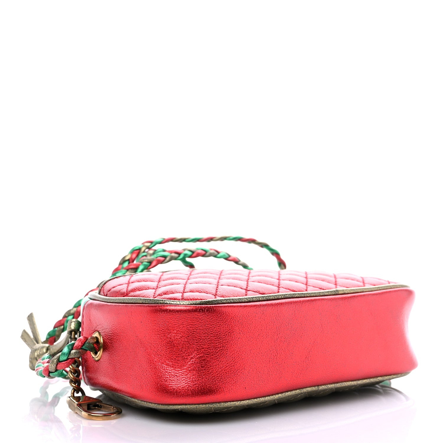 Gucci Laminated Nappa Trapuntata Mini Zumi Dome Shoulder Bag Rosso Jasmine Green Rame 4 of 9