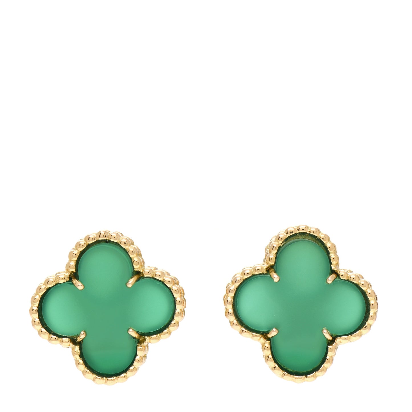 18K Yellow Gold Green Chalcedony Vintage Alhambra Clip-On Earrings