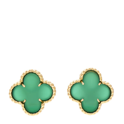 Van Cleef & Arpels 18K Yellow Gold Green Chalcedony Vintage Alhambra Clip-On Earrings 1 of 5