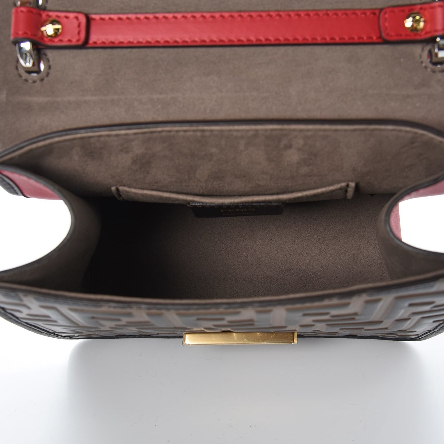 Vitello Century F is Fendi Bi-Color FF 1974 Embossed Small Kan I Shoulder Bag Fragola Maya Black