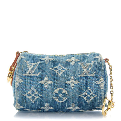 Louis Vuitton Monogram Denim Pochette Speedy PM Key Holder Blue 1 of 7