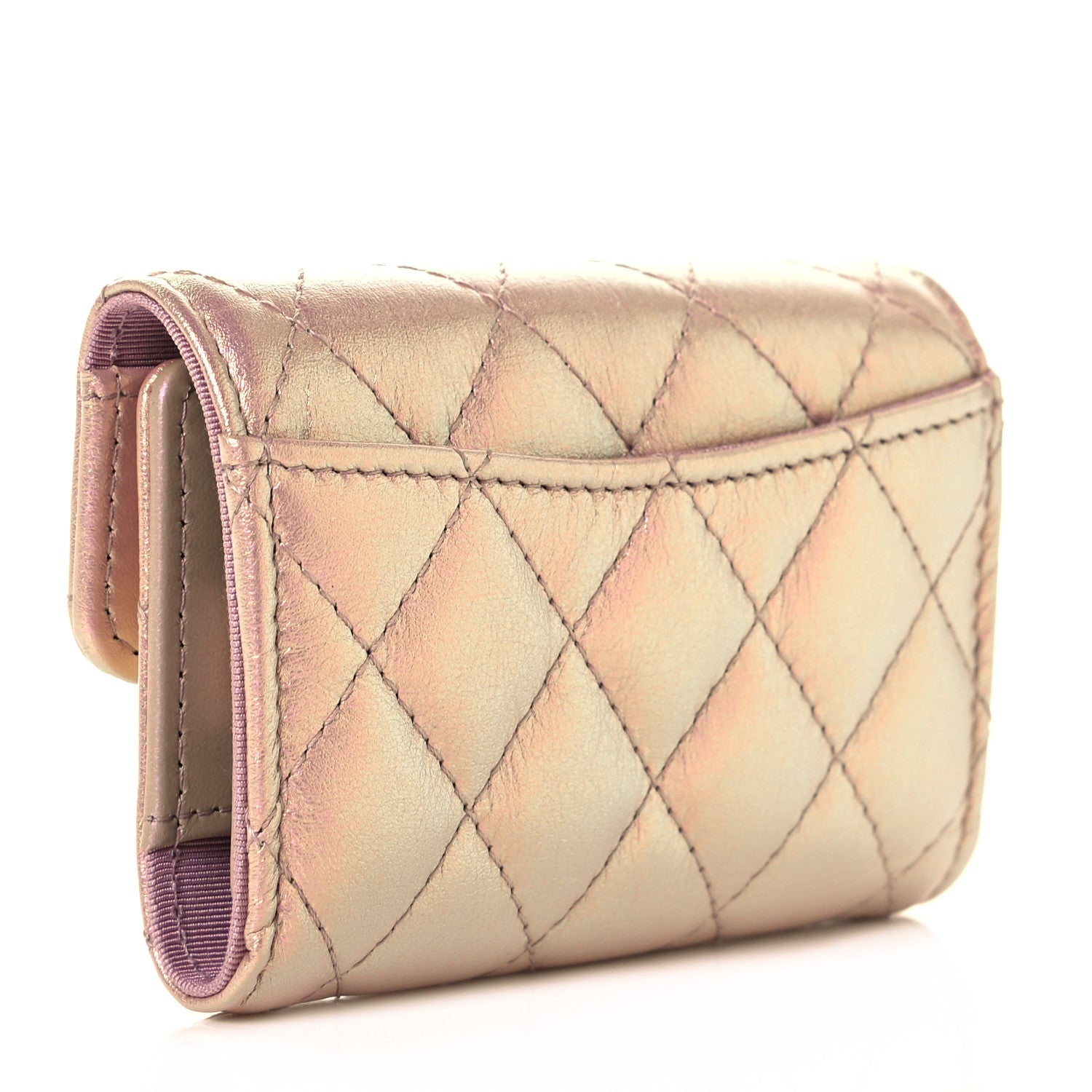 Chanel Iridescent Calfskin Quilted Classic 4 Key Holder Wallet Pink 3 of 10