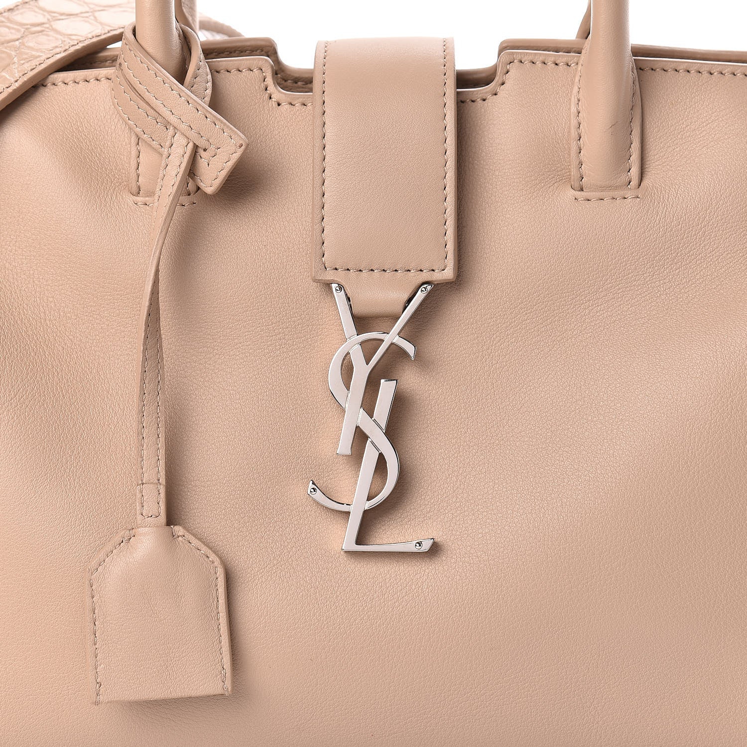Saint Laurent Smooth Calfskin Crocodile Embossed Baby Monogram Downtown Cabas Dark Beige 11 of 11