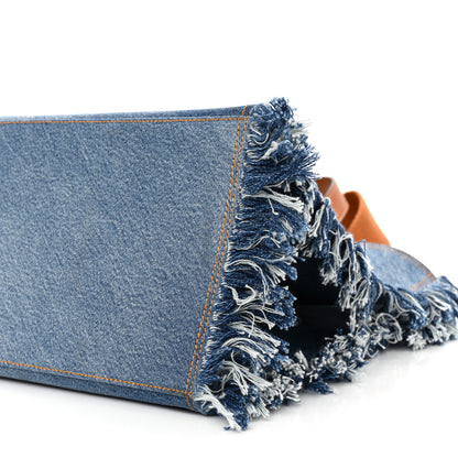 Fendi Denim Lavato Vitello King Logo Embroidered Frayed Large Tote Denim Chiaro Cuoio 10 of 10