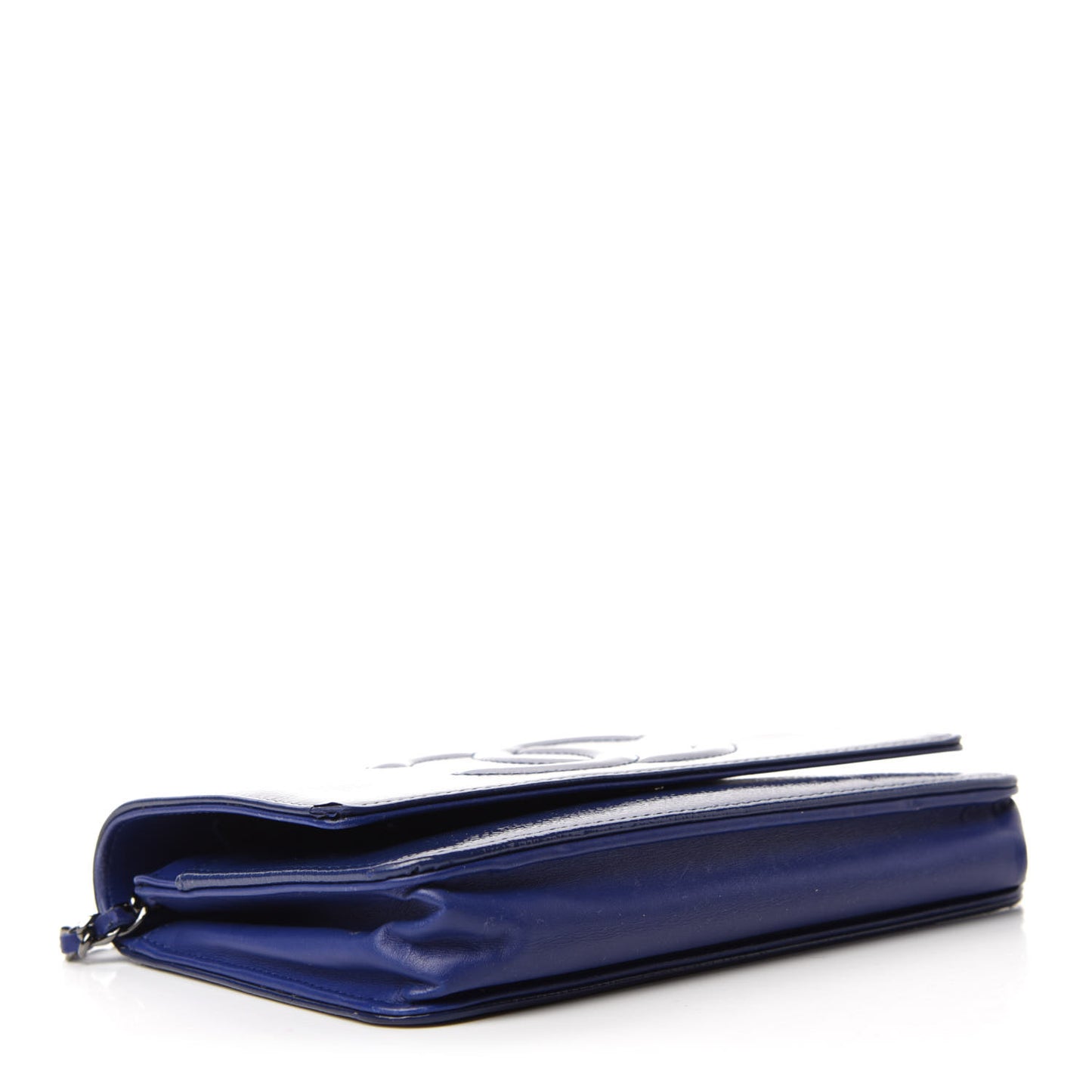 Grained Patent Calfskin Timeless Wallet On Chain WOC Blue