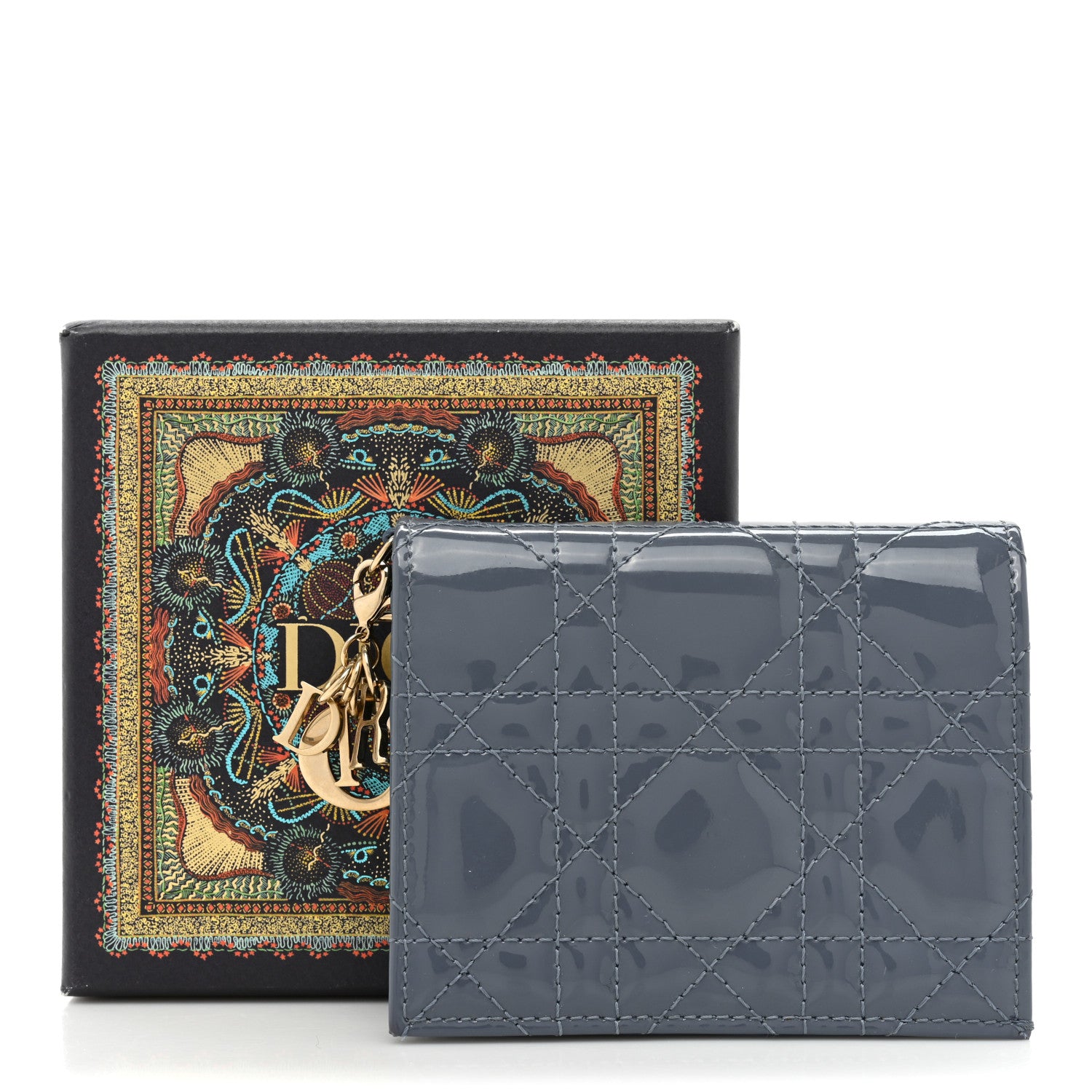 Christian Dior Patent Cannage Mini Lady Dior Wallet Gray Stone 10 of 10