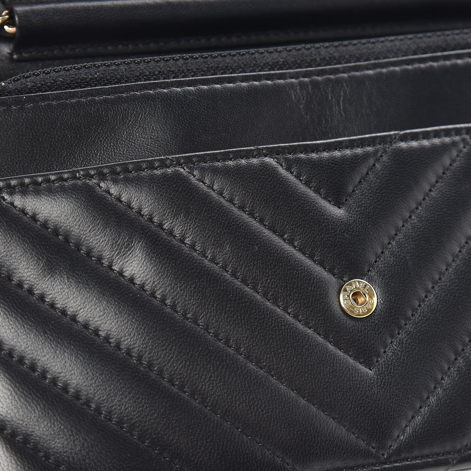 Chanel Lambskin Chevron Quilted Wallet On Chain WOC Black 11 of 13