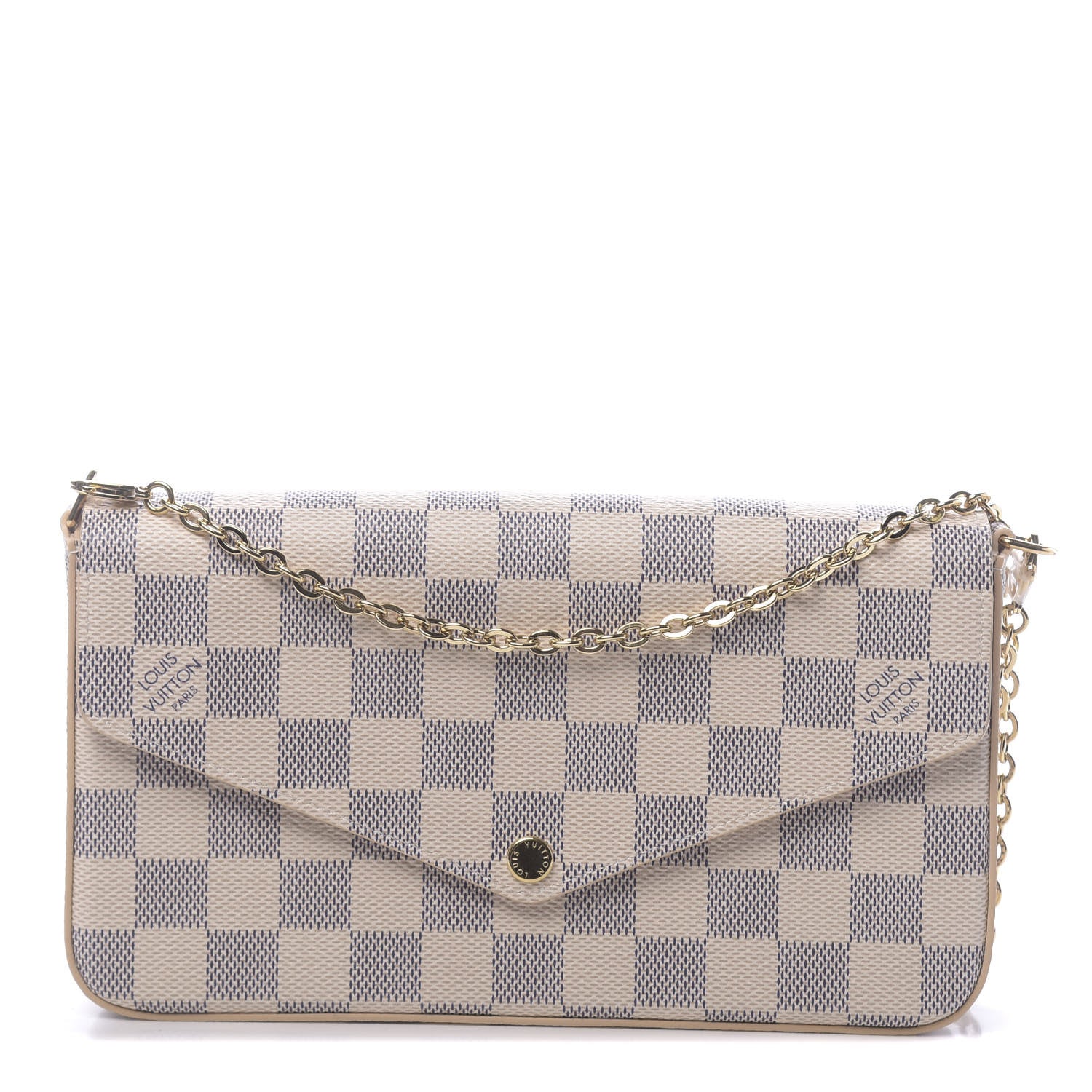 Louis Vuitton Damier Azur Pochette Felicie Chain Wallet Rose Ballerine 1 of 10