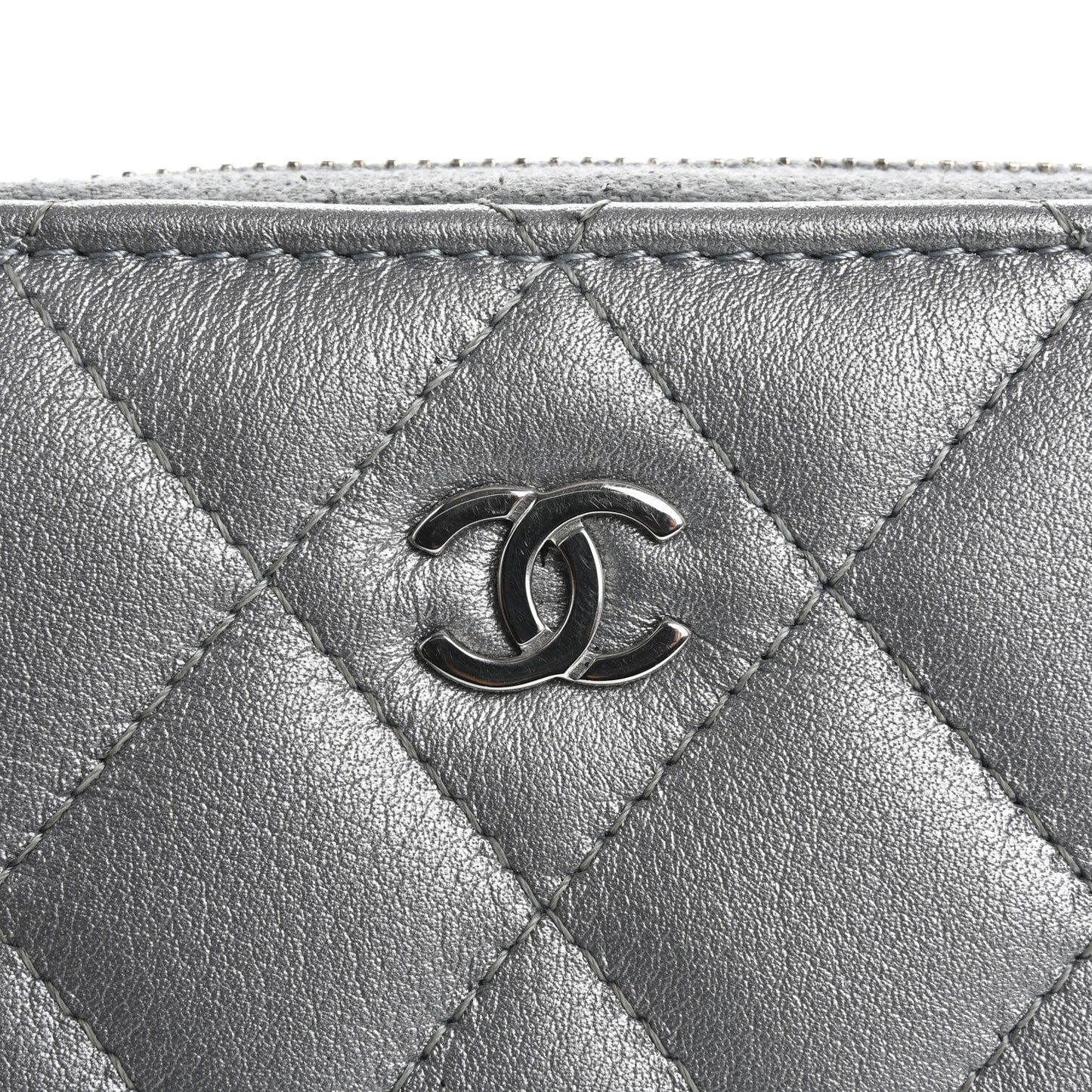 Iridescent Calfskin Quilted Zip Coin Purse Wallet Light Blue