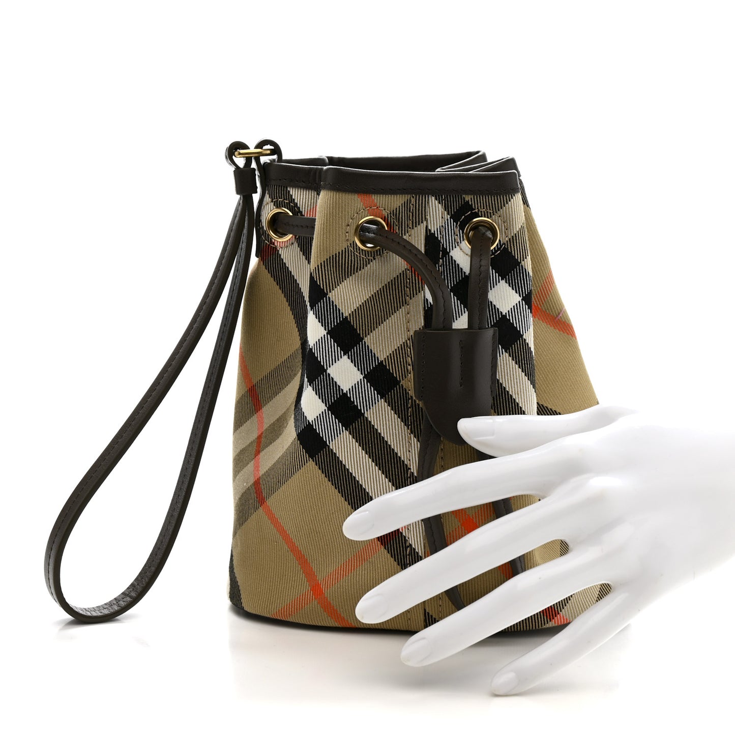 Check Mini Drawstring Pouch Sand