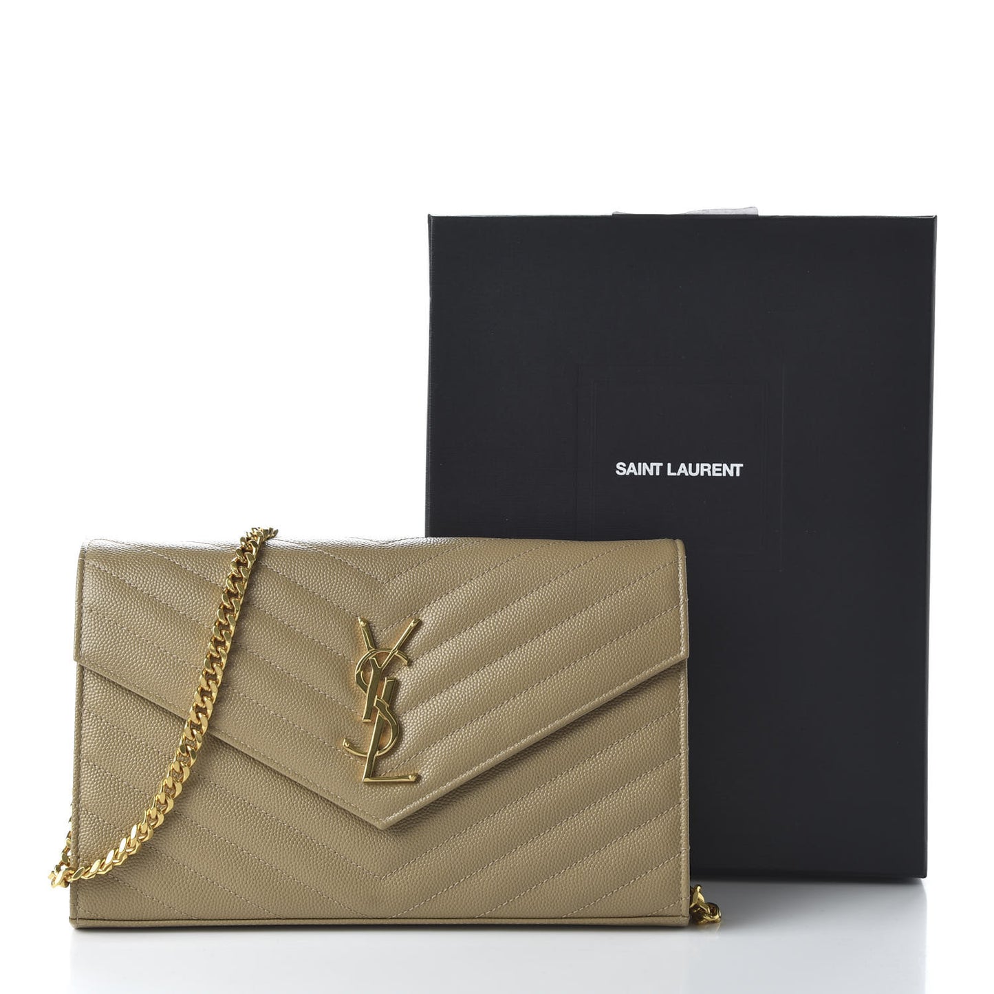 Grain De Poudre Matelasse Chevron Monogram Chain Wallet Deep Beige