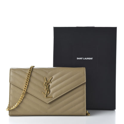 Saint Laurent Grain De Poudre Matelasse Chevron Monogram Chain Wallet Deep Beige 10 of 10