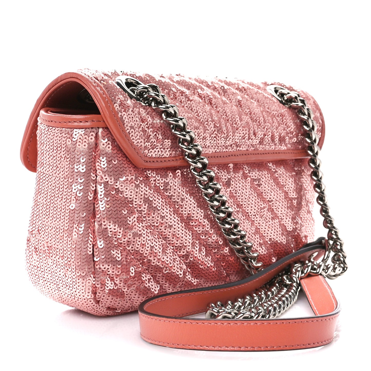 Sequin Matelasse Diagonal Mini GG Marmont Shoulder Bag Antique Rose Rosa Pale Pink