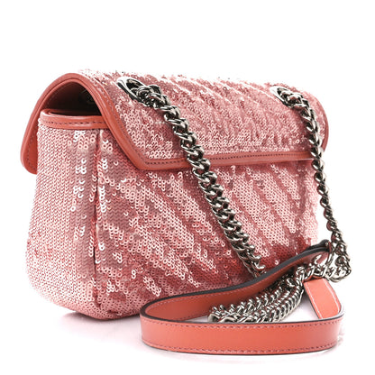 Gucci Sequin Matelasse Diagonal Mini GG Marmont Shoulder Bag Antique Rose Rosa Pale Pink 3 of 11