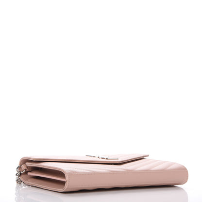 Saint Laurent Grain De Poudre Matelasse Chevron Monogram Chain Wallet Pale Pink 4 of 7