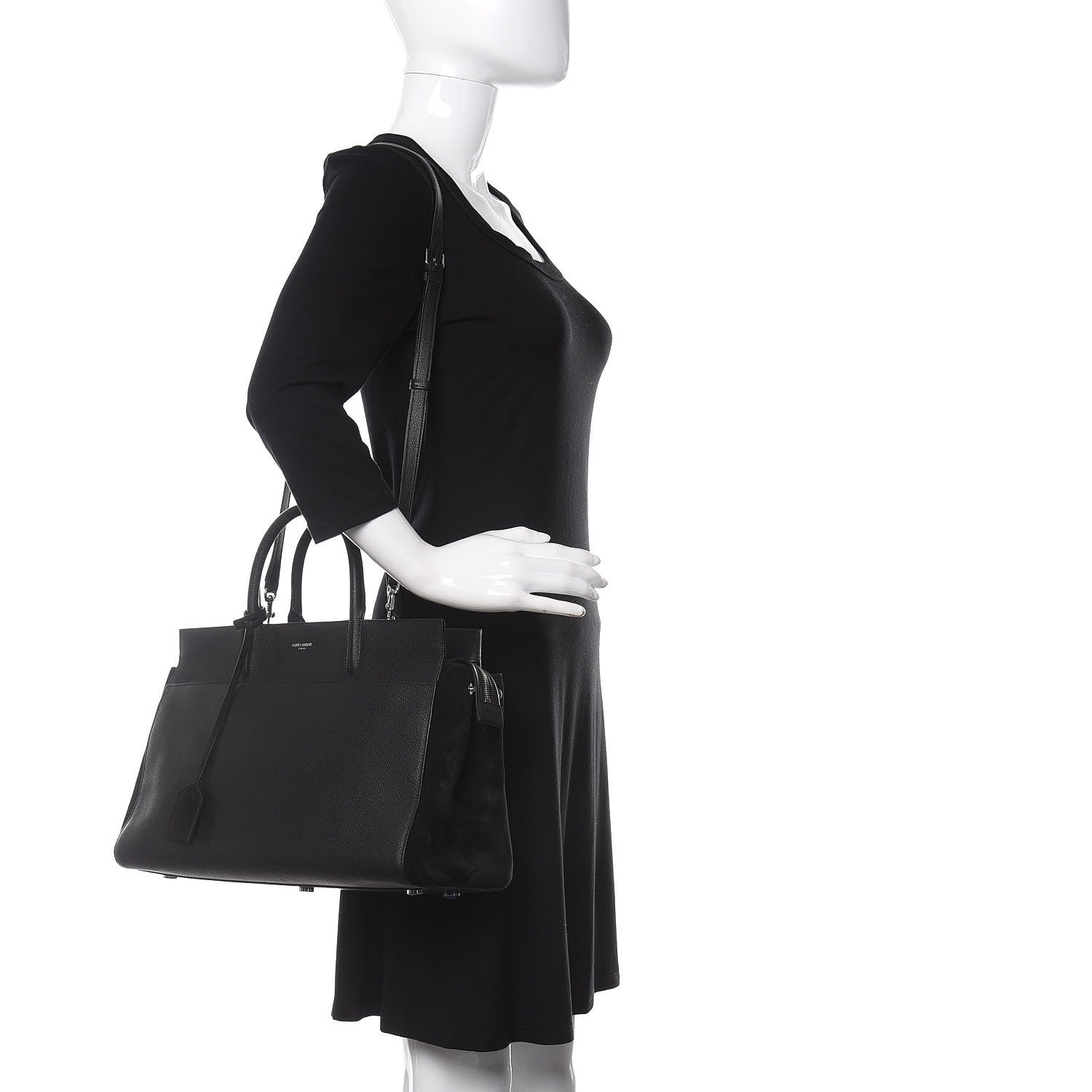 Saint Laurent Grained Calfskin Medium Rive Gauche Cabas Black 2 of 10
