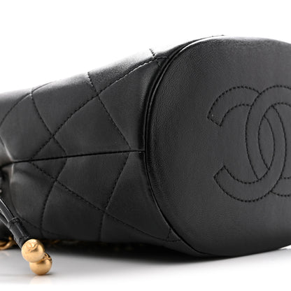 Chanel Shiny Lambskin Quilted Chain Is More Drawstring Bag Black 9 of 12
