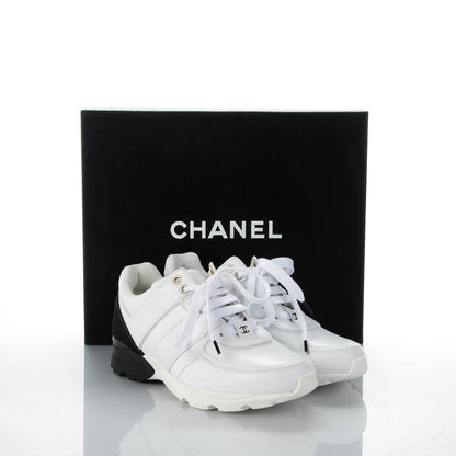 Chanel Calfskin Neoprene CC Sneakers 37.5 White Black 7 of 7