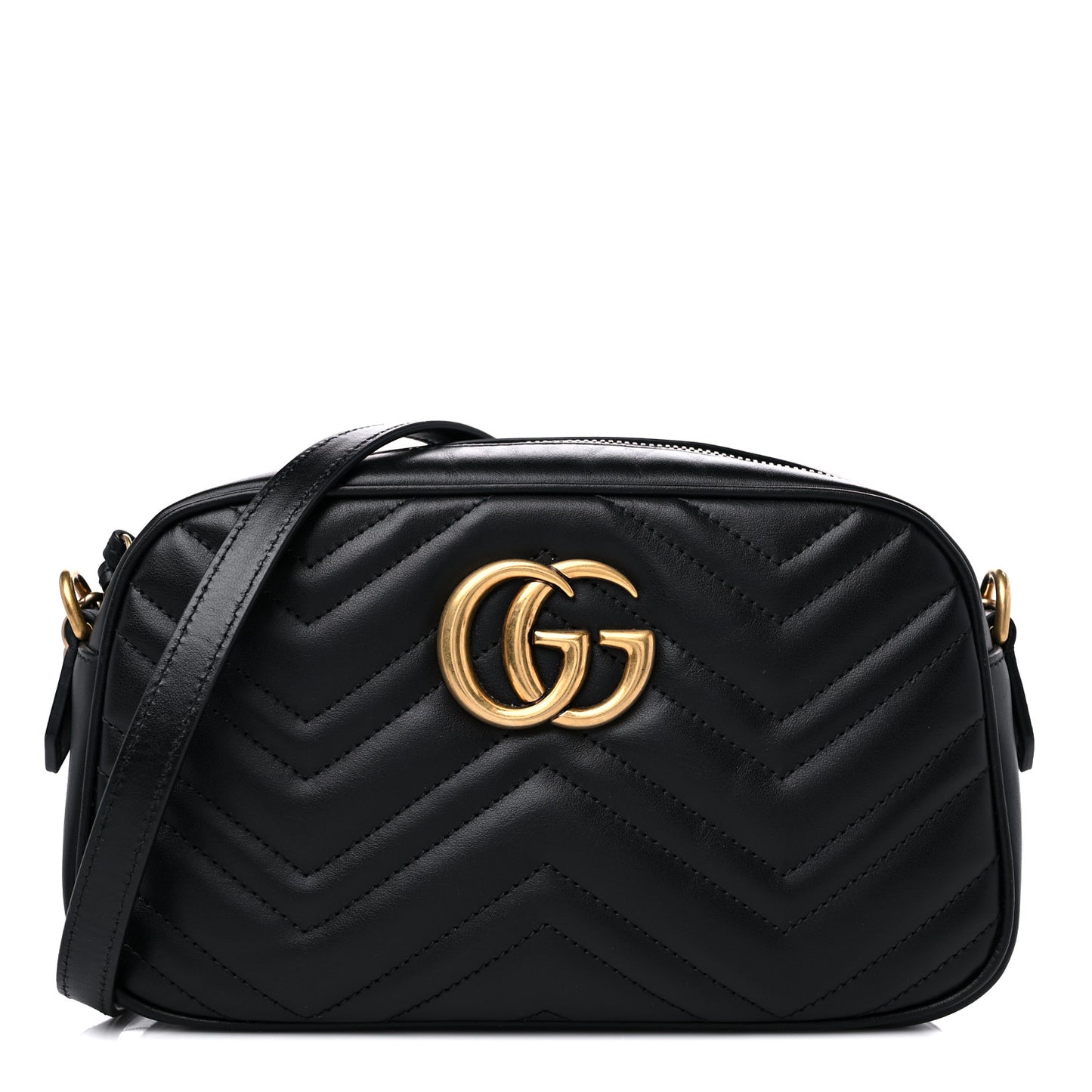 Calfskin Matelasse Small GG Marmont Chain Shoulder Bag Black