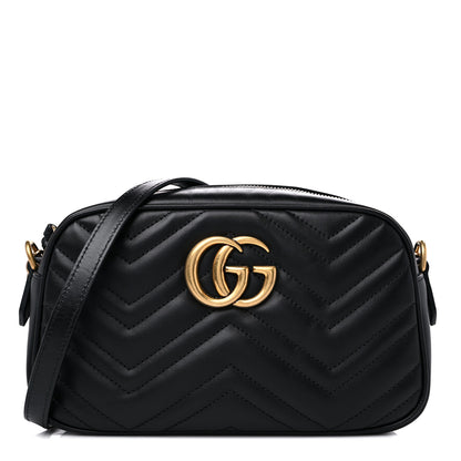 Gucci Calfskin Matelasse Small GG Marmont Chain Shoulder Bag Black 1 of 8