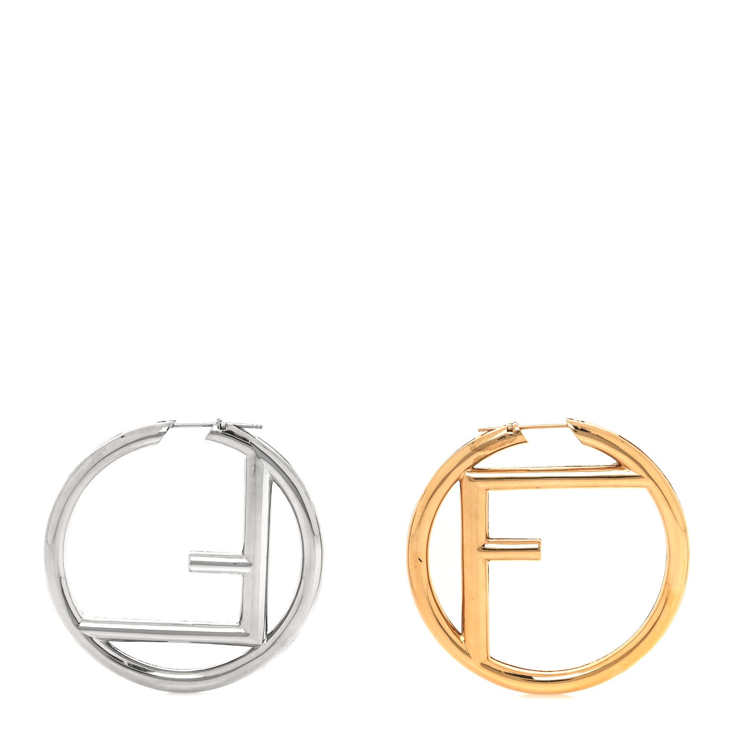 Fendi Metal FF Hoop Earrings Gold Silver 1 of 6