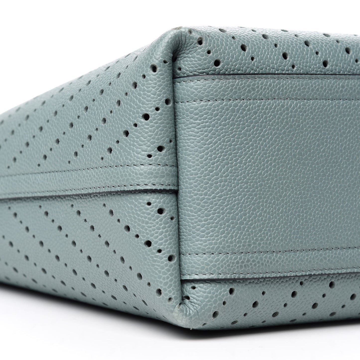 Perforated Grained Calfskin Large Shopping Tote Green