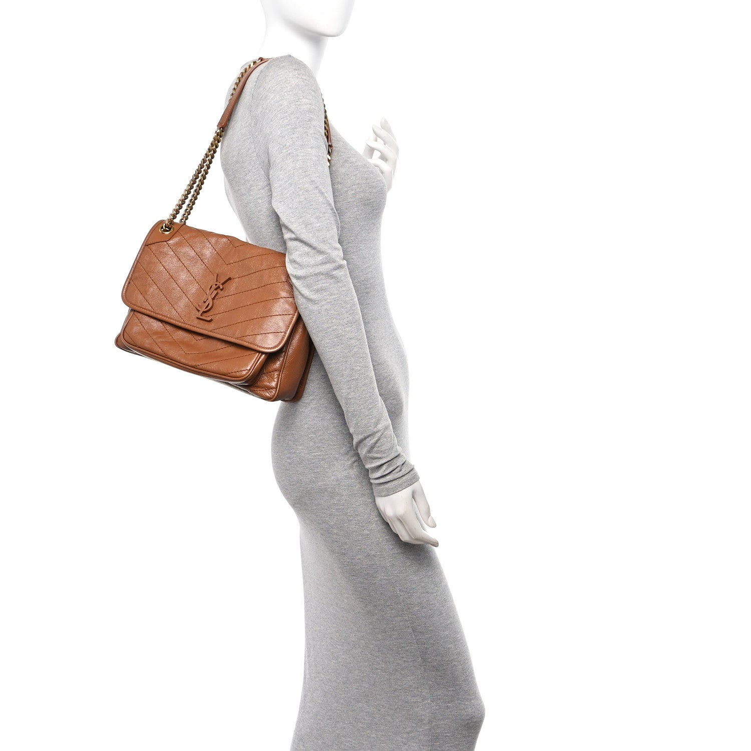 Saint Laurent Crinkled Calfskin Matelasse Monogram Medium Niki Chain Satchel Caramel 2 of 10