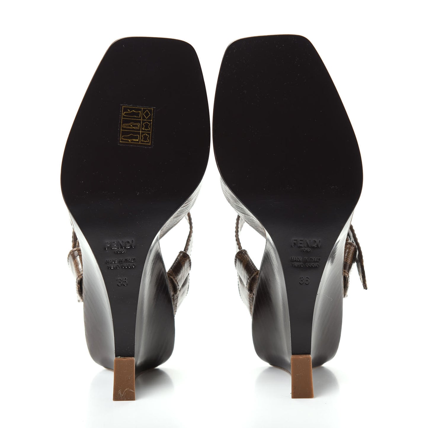 Glazed Fabric FF Wedge Sandals 36 Tobacco Moro