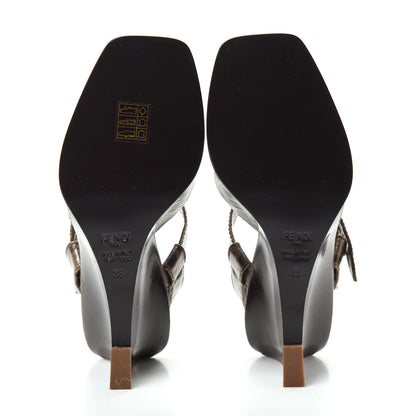 Fendi Glazed Fabric FF Wedge Sandals 36 Tobacco Moro 6 of 9