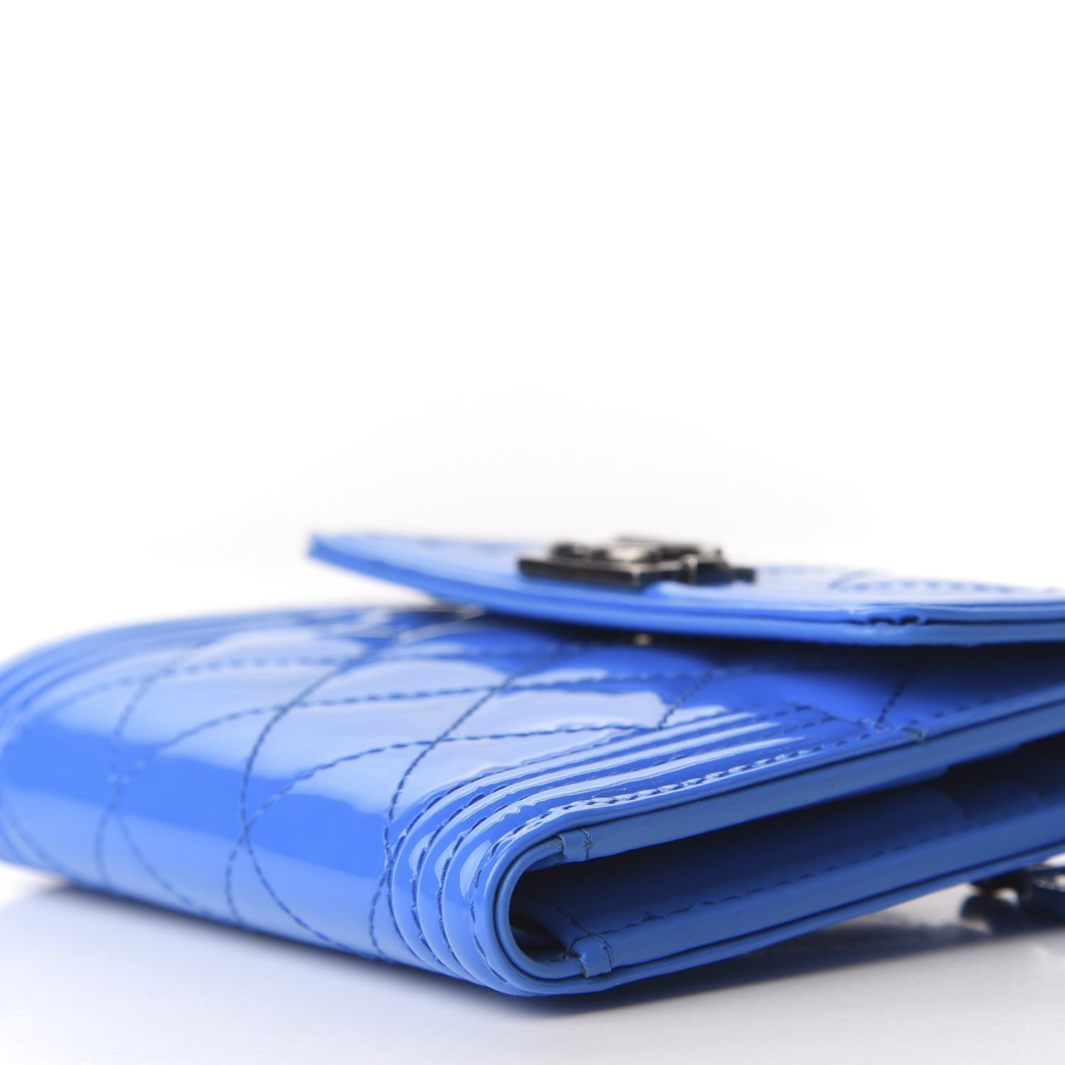 Chanel Patent Quilted Compact Boy Wallet Blue 7 of 10