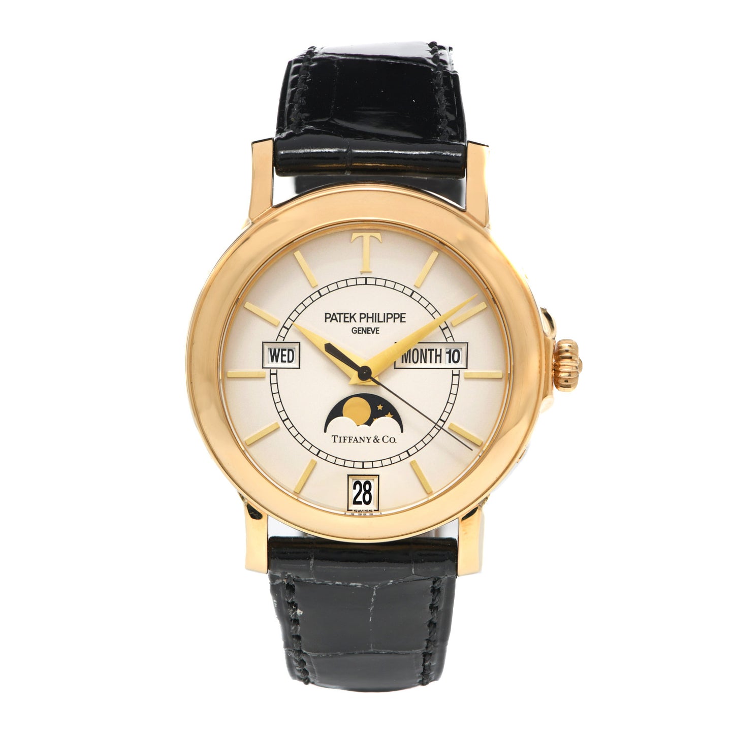 18K Yellow Gold Crocodile 36mm Annual Calendar Moonphase Automatic Watch 5150