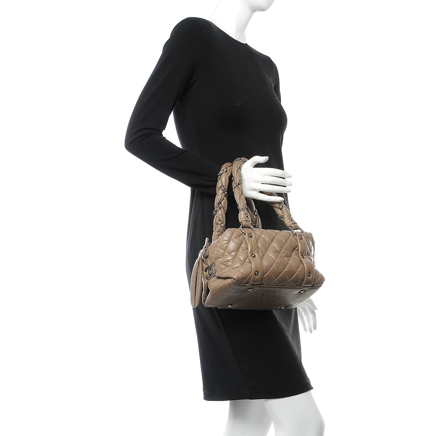 Distressed Lambskin Lady Braid Small Tote Taupe