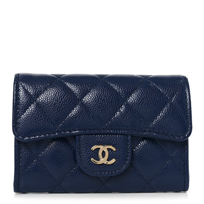 Chanel Caviar Quilted Flap Card Holder Wallet Navy Blue 1 of 9