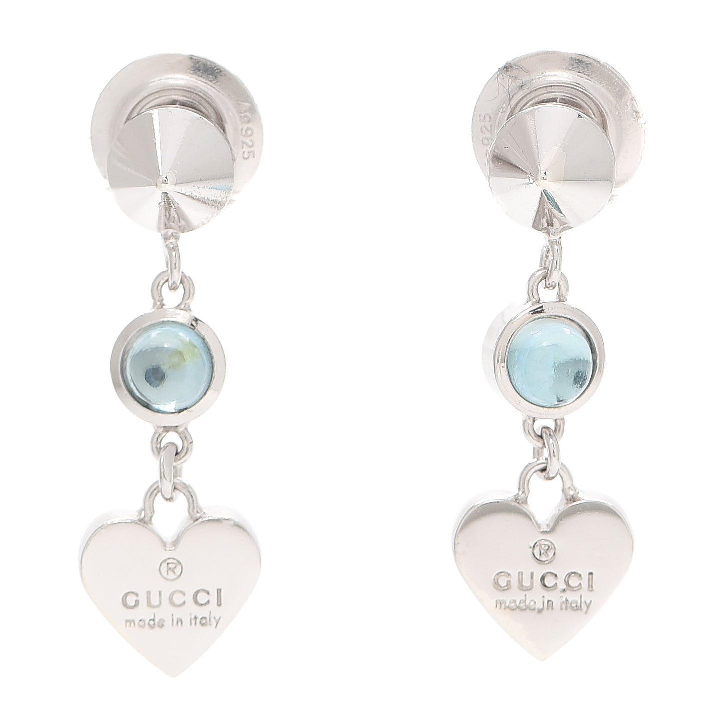Sterling Silver Trademark Blue Topaz Heart Drop Earrings