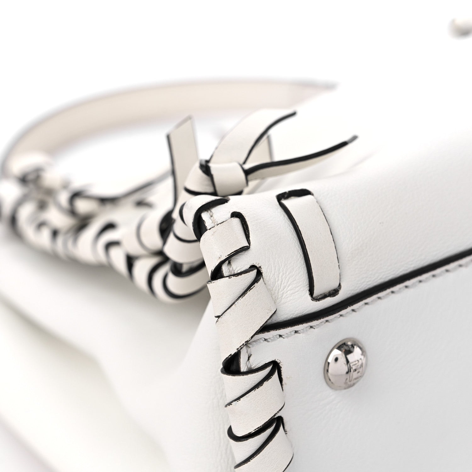 Fendi Vitello Seta Century Nappa Whipstitch Medium Peekaboo Iconic Satchel White 8 of 14