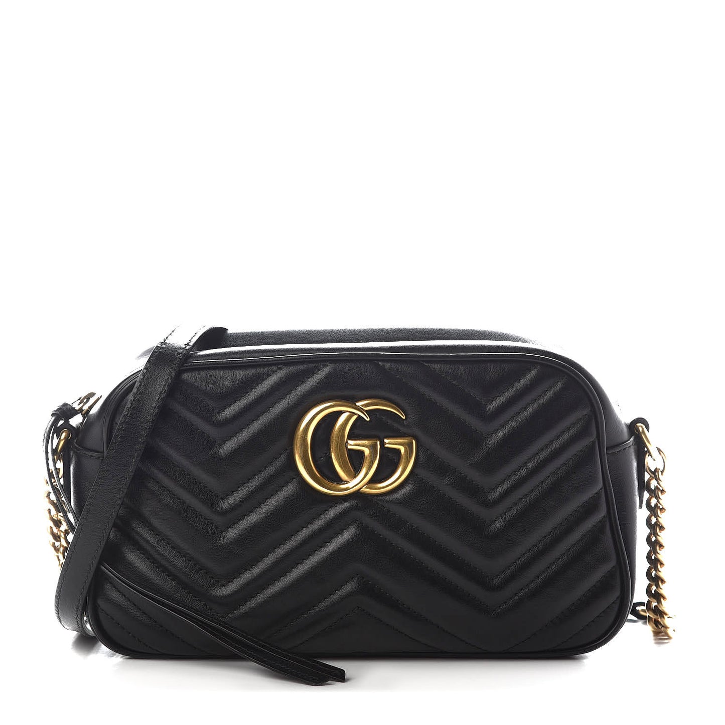 Calfskin Matelasse Small GG Marmont Chain Shoulder Bag Black