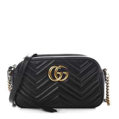 Gucci Calfskin Matelasse Small GG Marmont Chain Shoulder Bag Black 1 of 9