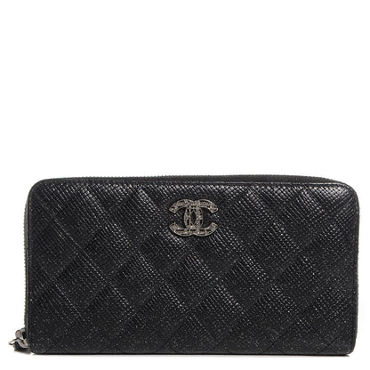 Chanel Glittered Calfskin Quilted Large Gusset Zip Wallet Black 1 of 8
