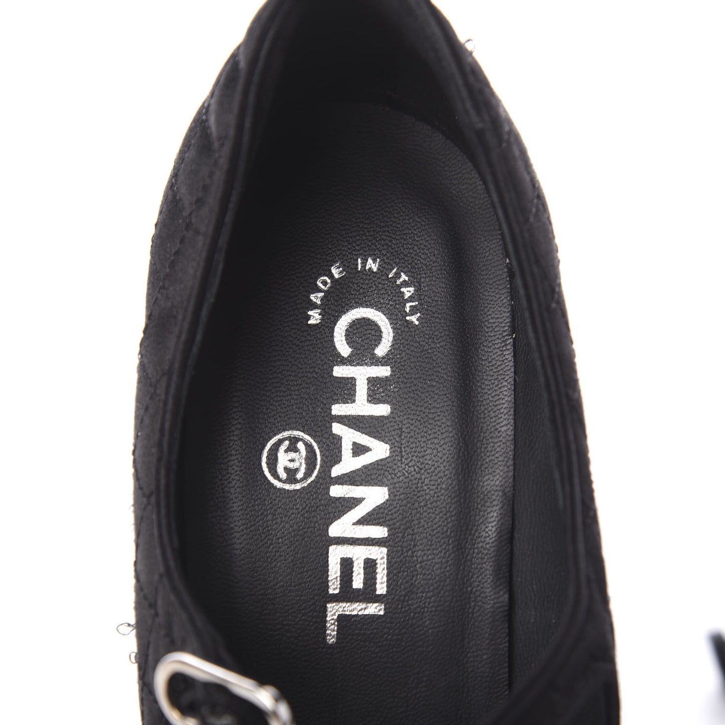 Satin Quilted Metallic Calfskin Cap Toe Mary Jane Pumps 38.5 Black